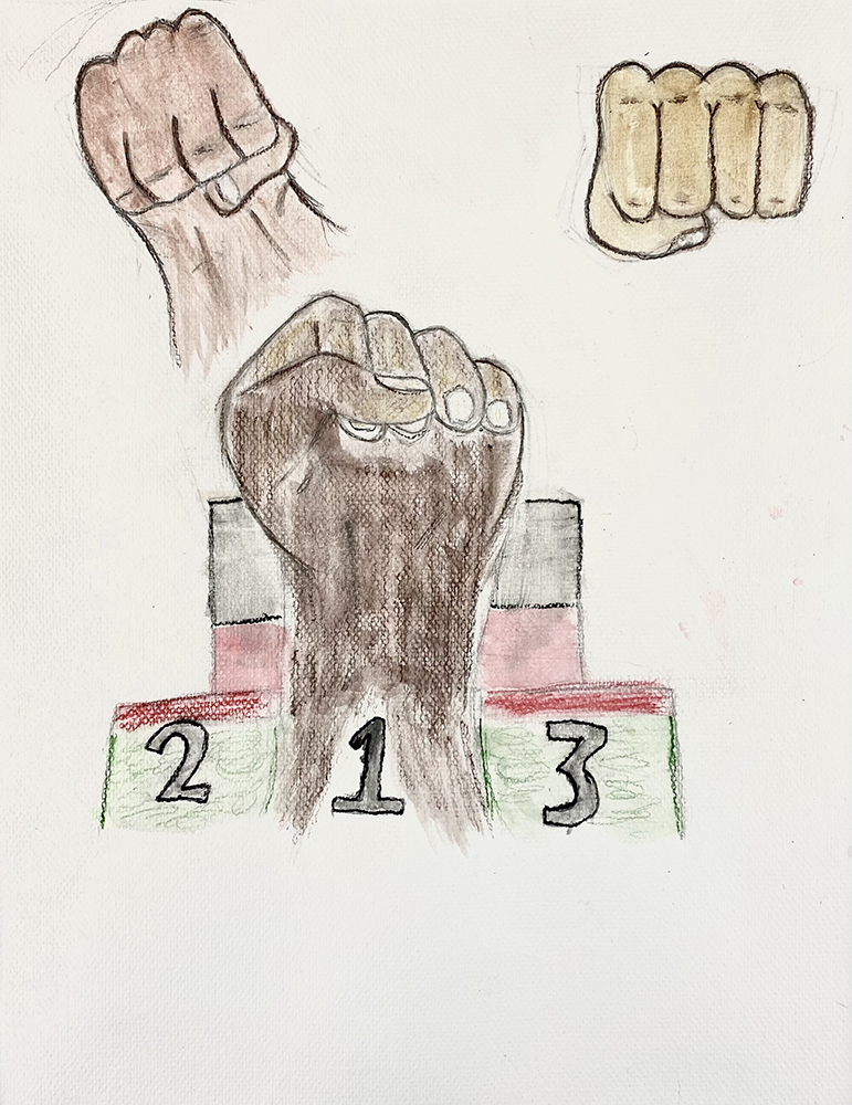 Roderick Parker Jr. age 13 Fist of Human Rights Watercolor